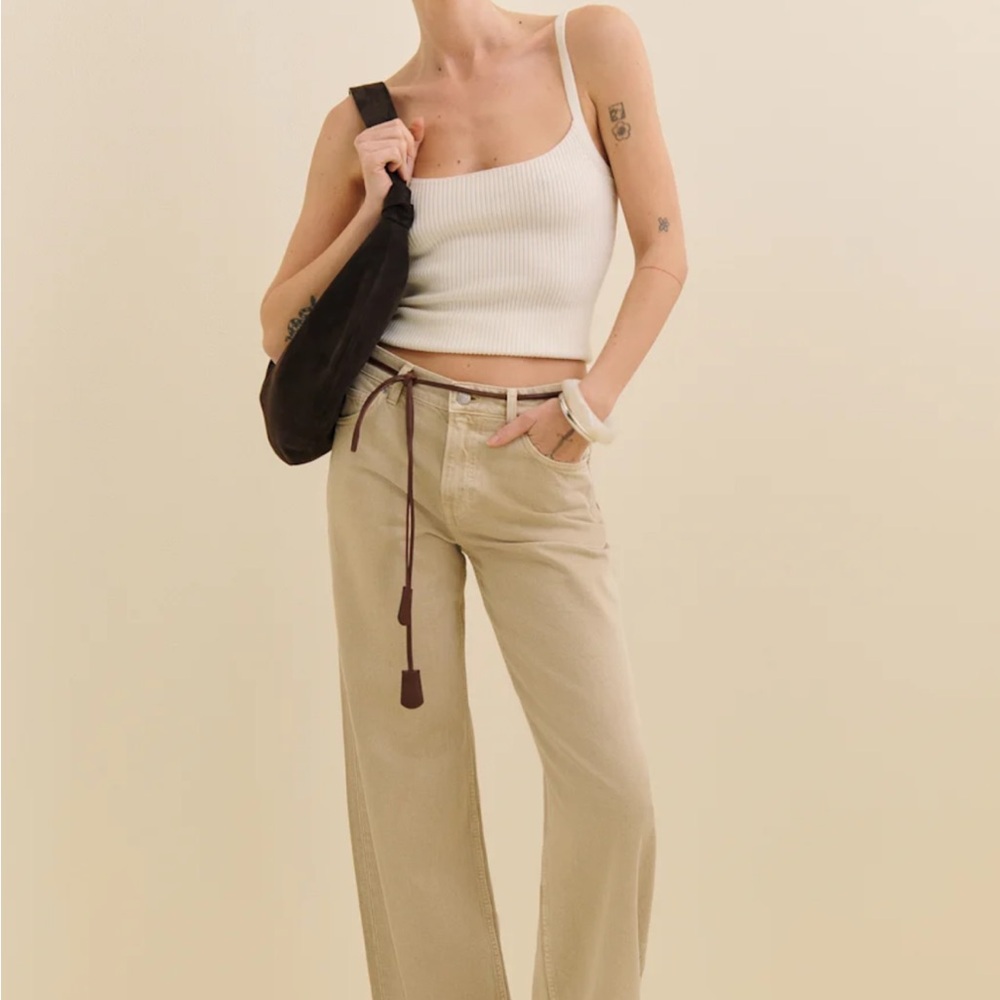 Reformation Cary low rise, slouchy wide leg jeans - sand dollar